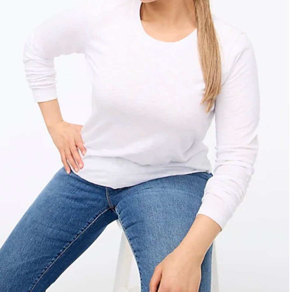 J. Crew Factory as893 white Long-sleeve Crewneck Girlfriend Tee For Women NWT - Picture 4 of 10